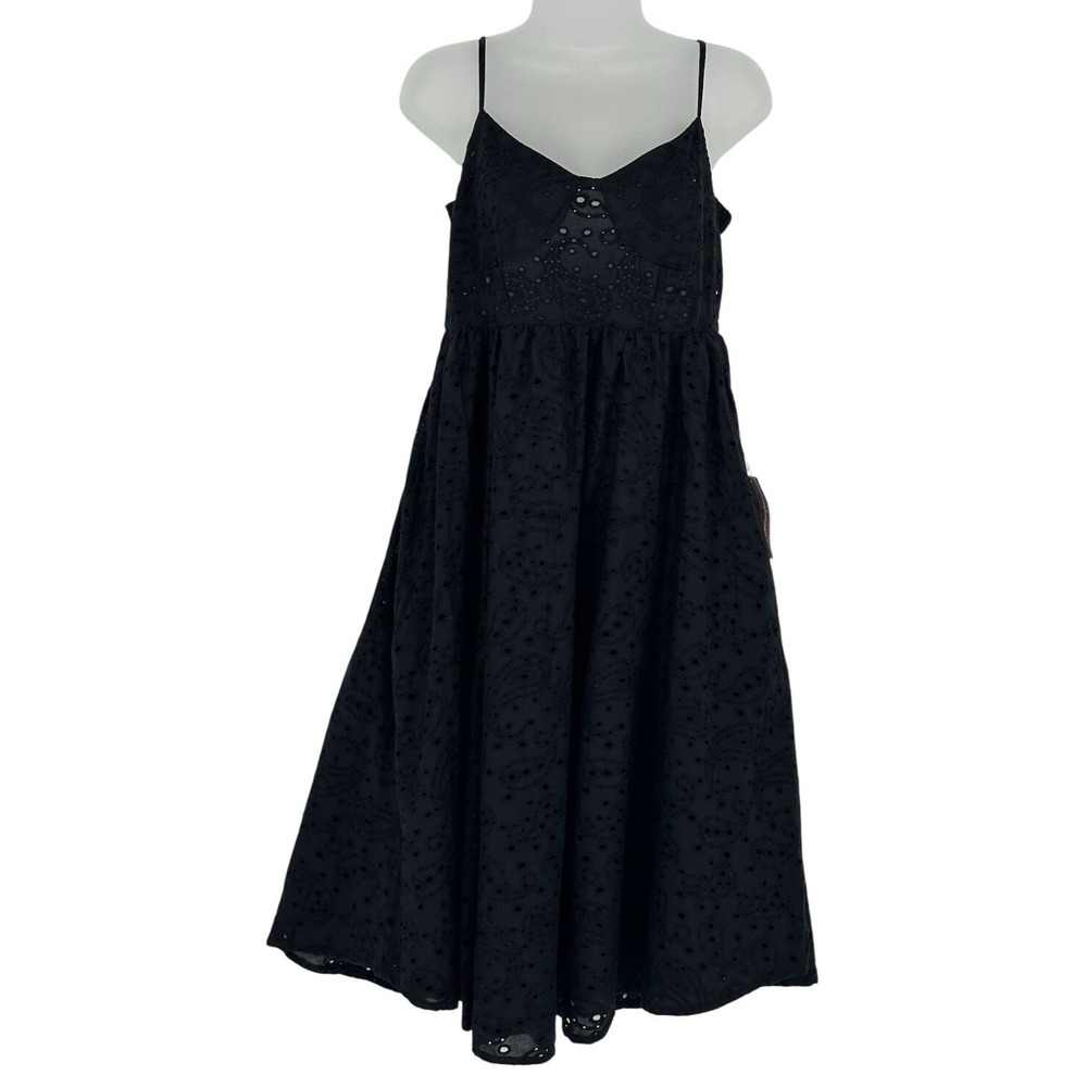 Venus‎ Sz 4 Black Eyelet Sleeveless Lined Midi Dress 100% Cotton Quiet Luxury